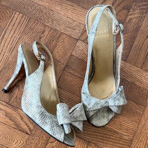 Stuart Weitzman Jumbo Metallic Snake Print Bow Sling back Sandal